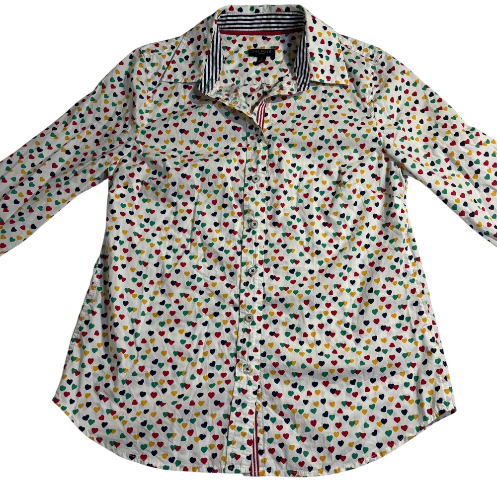 Talbots Heart Print Button Down Shirt Long Sleeve Career‎ Casual Petite Small